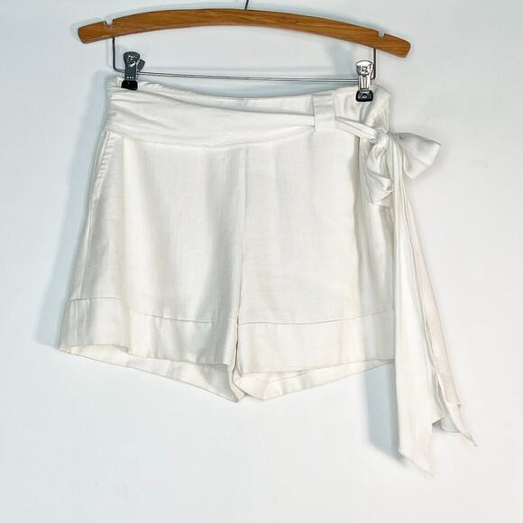 Trina Turk Camden White Linen Belted Bow Shorts - Picture 1 of 9
